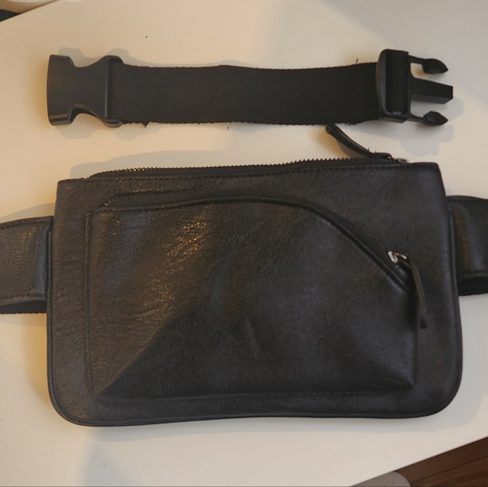 Black vegan leather belt bag with extension